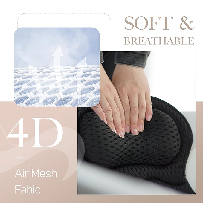 Bath Pillows for Tub Luxury, Bath Pillow for Head and Neck, Fit Bathtub Hot Tub Relaxing Gifts for Women, Comfort 4D Air Mesh Fabric & 6 Non-Slip Suction Cups, Black