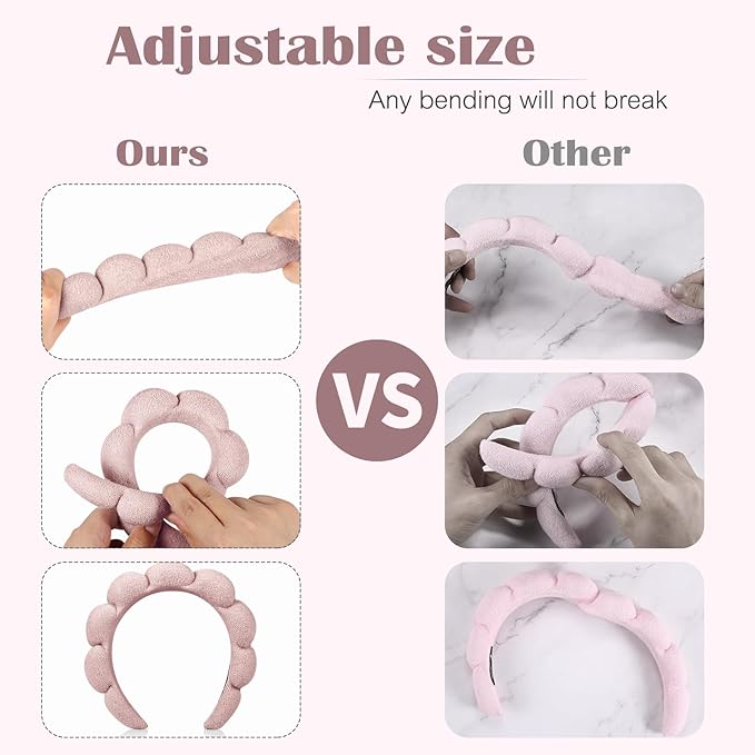 Spa Headbands for Washing Face or Facial, Set of 2 Skincare Headbands, Terry Cloth Headband Wash Combo Pack - Puffy Makeup Washing, Mask, Skin Treatment
