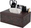 Tissue Box Cover Rectangle Retro Tissue Box Holder PU Leather Facial Tissues Organizer,Multifunctional Remote Control Stationery Storage Box,Home Office Supplies Car Napkin Caddy