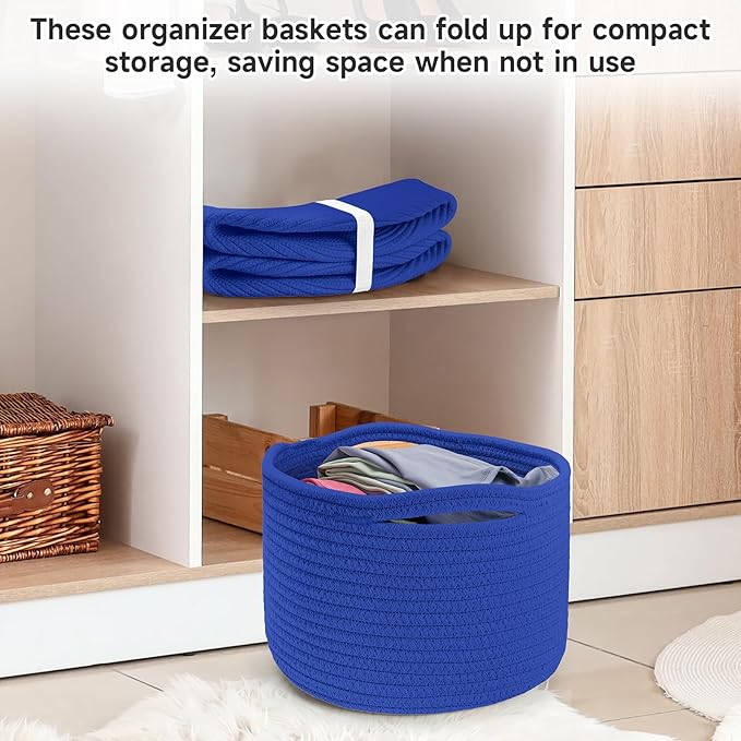 Small Rope Baskets for Storage, Baskets for Gifts Empty, Cute Round Woven Basket, Decorative Shelf Baskets 9.82×9.82×7.1", Cotton Toy Basket Storage Bins for Organizer 3 Packs