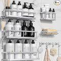 YASONIC Shower Caddy, 6 Pack Large Capacity Bath Organizer with Soap Holder and 12 Hooks, Rustproof bathroom Shelves for Inside Shower, No Drilling&Sleek Bathroom Organizers and Storage Silver