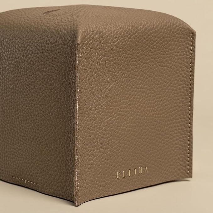 OLETHA Square Tissue Box Cover - Aesthetic Desk Decor for Room, Home & Office - Tissues Cube Boxes Holder - Tan Gray