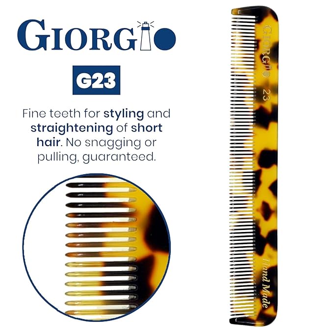 Giorgio G23 Handmade Fine Tooth Pocket Comb for Men, Mustache and Beard Comb for Men, Pocket Combs for Everyday Grooming or Styling Hair, Saw Cut and Hand Polished (4.6")