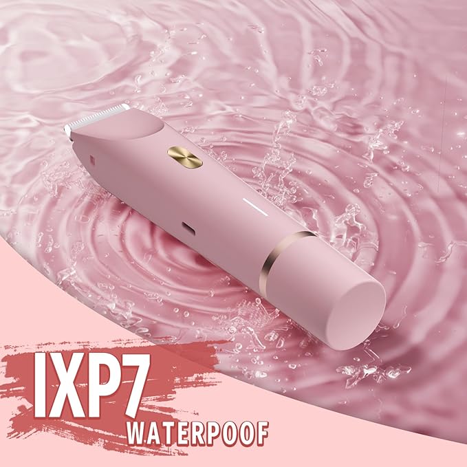 Bikini Trimmer for Women, 2 in 1 Electric Razor & Bikini Shaver for Womens IPX7 Waterproof Body Hair Trimmer and Facial Hair Remover,Pink