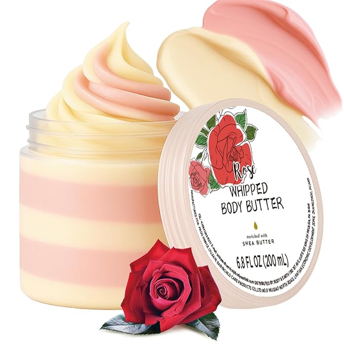 Rose Whipped Body Butter, Shea Body Butter for Women Dry Skin, Natural Rose Lotion for Body Moisturizer-Deep Moisturizing and Softening-6.8 floz(200ml)