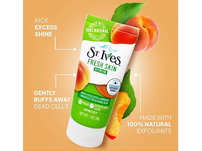 St. Ives Apricot Scrub Exfoliant, Travel-Size 6-Pack – Fresh Skin Exfoliating Apricot Facial Scrub, 1 Oz Ea