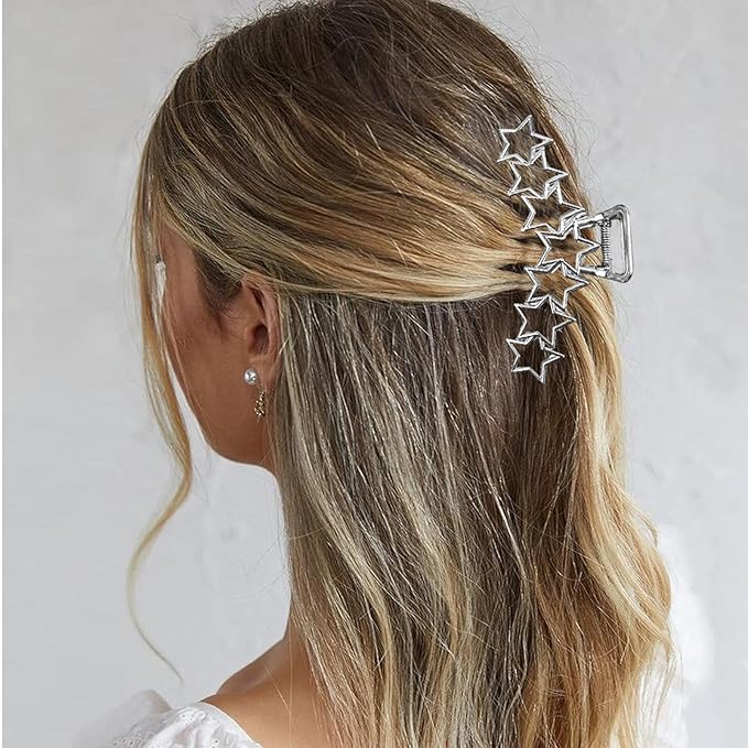 2PCS Y2k Metal Hair Claw Clips Star Hair Clips for Women Big Nonslip Design Claw Hair Clips for Thick and Thin Hair Stitching Silver Gold Large Hair Accessories for Women