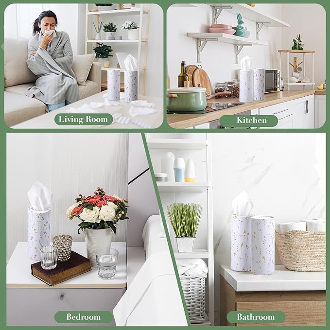 Outus 12 Pcs Floral Car Tissue Holder Cylinders with 3 Ply Facial Tissue Bulk, Portable Paper Dispenser for Cup Holder, Travel Bathroom Table Decor, Tissues Boxes Container for Home Office Party