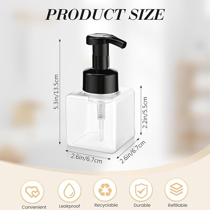 8.5 oz Foaming Soap Dispenser Plastic Foaming Pump Bottle, Refillable Dispenser with Plastic Pump, Empty Hand Bottles for Liquid Soap, Shampoo, Bathroom,Hotel,Restaurant (60, Transparent)