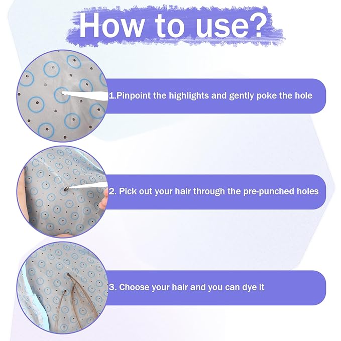 Bewudy 3 Pcs Hair Highlighting Caps, Highlighting Kit, Highlight Cap with Hooks, Highlight Hair Coloring Frosting Dye Kit for Salon Hair Dyeing Hairdressing