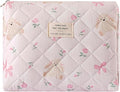 uekeboag Quilted Cotton Makeup Bag,Coquette Quilted Toiletry Bag for Women and Girls,Floral Coquette Pouch,Cute Kawaii Travel Cosmetic Bags(Rabbit and Bow)