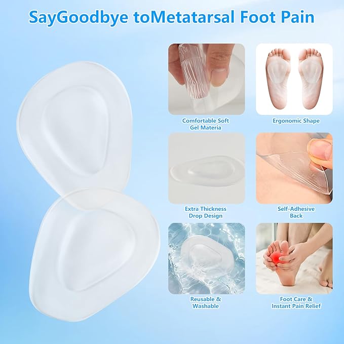 6 Pairs Metatarsal Pads Women Mens, Ball of Foot Cushions for Women Heels, Metatarsal Foot Pads for High Heel Inserts, Silicone High Heel Comfort Pads Insoles for Metatarsalgia Pads(Clear)