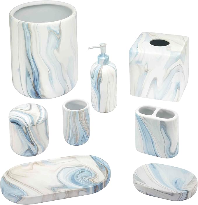 Avanti Linens - Tumbler, Resin Countertop Accessories, Guest Bathroom Essentials (Waves Collection, Blue)