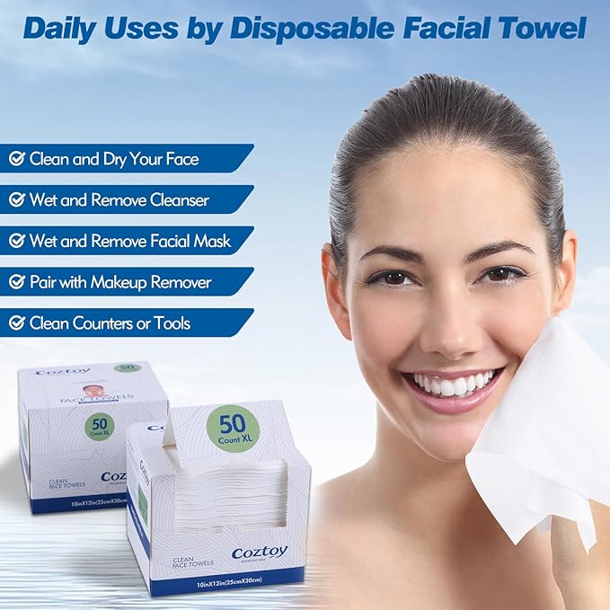 Disposable Face Towels, 10"×12", Ultra Thick Facial Towelettes Disposable, Soft Single Use Face Towel, 100% Biodegradable Makeup Remover Dry Wipes, 1 Pack
