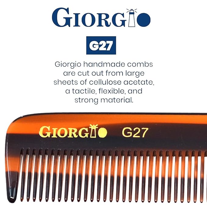 Giorgio G27T/G Handmade All Fine Tooth Pocket Comb, Hair Comb Straightener for Everyday Grooming Styling Hair, Mustache and Beard for Men Women and Kids, Saw Cut and Polished (Tortoiseshell)