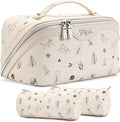 BOYATU Travel Makeup Bag Cosmetic Bags for Women: 3 Pcs Set Portable Make up Bag with Handle - PU Leather Toiletry Bags with Compartments - Makeup Organizer for Travel Essentials(L-4-White)