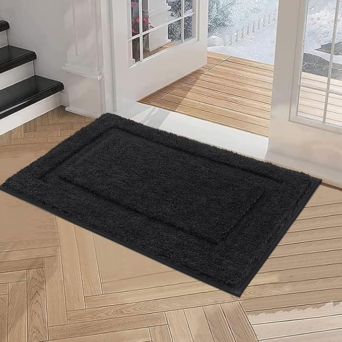 SHACOS Super Soft Black Bathroom Rugs Set of 2 Pieces 32 x 20 inch Microfiber Non Slip Washable Bath Mats Absorbent Bathroom Floor Mats Bath Rugs Carpet for Shower Bath Tub