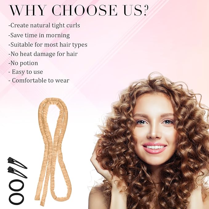 Heatless Curling Rod Headband, Heatless Hair Curler Overnight for Long Short Hairs No Heat Overnight Curls with Thin Curlers to Sleep In for Long Hairs (Gold)
