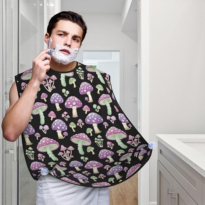 Adjustable Beard Catcher Apron, Goth Red Muchrooms Shave Bib, Non-Stick Waterproof Grooming Bib, Shaving Essential for Men Dad Christmas