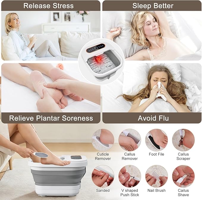 Collapsible Foot Spa Bath with Heat, Touch Screen, Remote Control, Massage Rollers, Timer, Bubble, Foot Pedicure Kit, Temperature Control Pedicure Foot Spa, Foot Bath