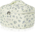 Large Travel Quilted Makeup Bag for Women,Big Floral Cotton Cosmetic Bag, Cute Coquette Aesthetic Floral Toiletry Organizer Bag (Blue Flower)