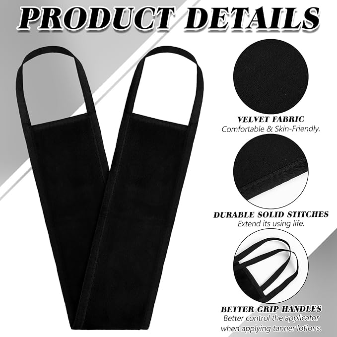 3 Pcs Self Tanner Back Applicator Self Tanner Back Lotion Applicator Reusable Velvet Soft Tanning Mitt for Elderly Seniors Women Men Sunless Tanning Sunscreen, Black, 32.68 x 3.74 Inch