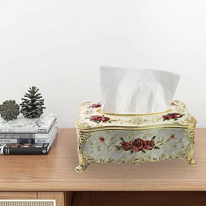Geesatis Tissue Box Cover, Rectangle Tissue Box Holder, Rectangular Napkin Facial Tissues Holder for Bathroom Toilet Bedroom Living Room Table Desk Office Dresser, 1 Pcs White 9.05''x4.93''x3.74''