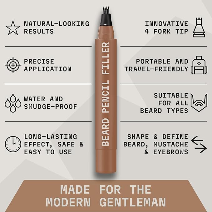 Striking Viking Beard Pencil Filler for Men - Light Brown, 2 Pack - Temporary Beard Dye - Waterproof Sweatproof Long Wear Beard Filler Pen for Touchups & Gap Contouring - Enhances Facial Hair