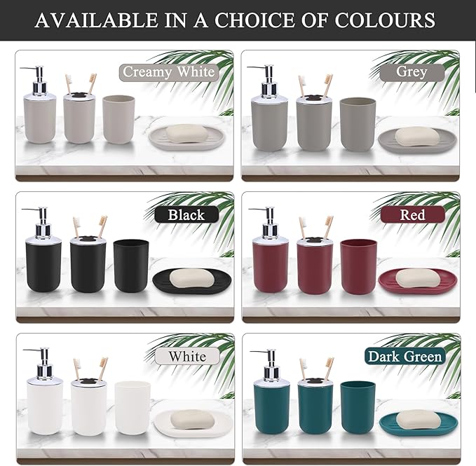4 Piece Bathroom Accessories Set, Plastic Bathroom Accessory Set, Toothbrush Holder, Toothbrush Cup, Soap Dispenser, Soap Dish, Black