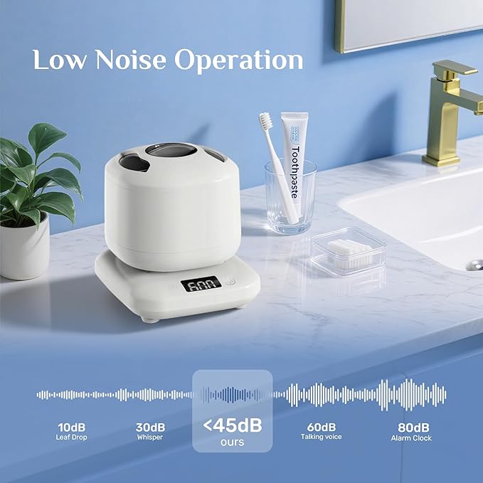 Portable Ultrasonic Retainer Cleaner, 42kHz High-Frequency, 4 Modes, IPX7 Waterproof Detachable Tank SUS304 Stainless Steel for Travel & Home Use, Fits Full Dentures