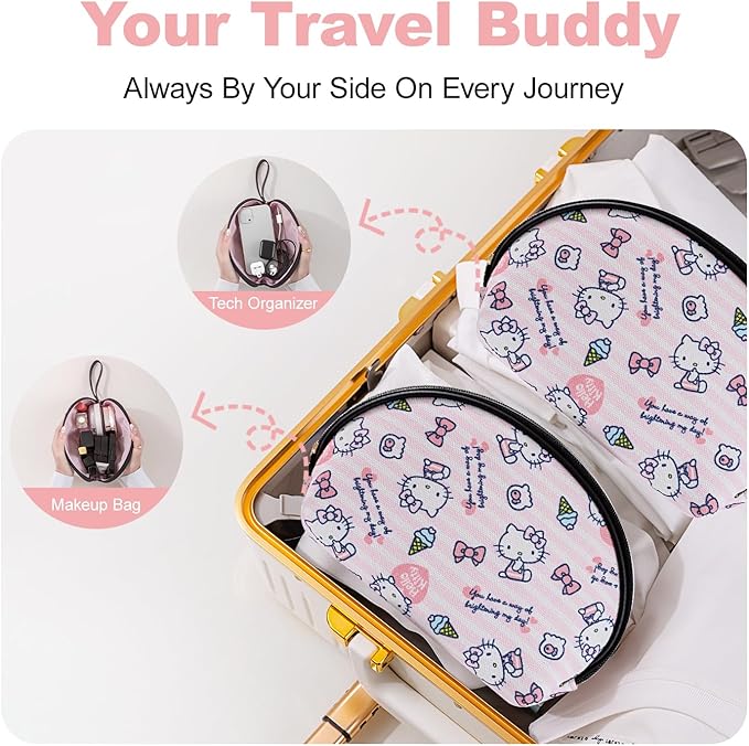 AmBealla 2PCS Cosmetic Bag Portable Storage Bag for Women,Cute Compact Travel Makeup Bag for Keys and Phone,Portable Bag for Girls,Pink