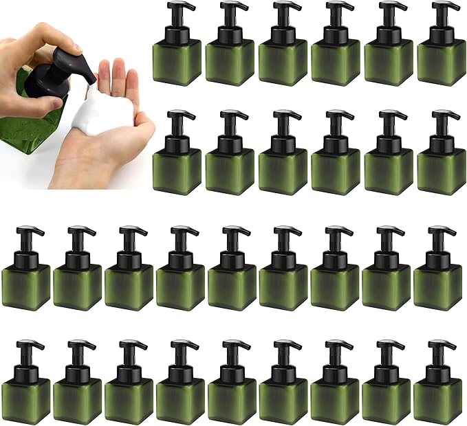 8.5 oz Foaming Soap Dispenser Plastic Foaming Pump Bottle, Refillable Dispenser with Plastic Pump, Empty Hand Bottles for Liquid Soap, Shampoo, Bathroom,Hotel,Restaurant (30, Green)