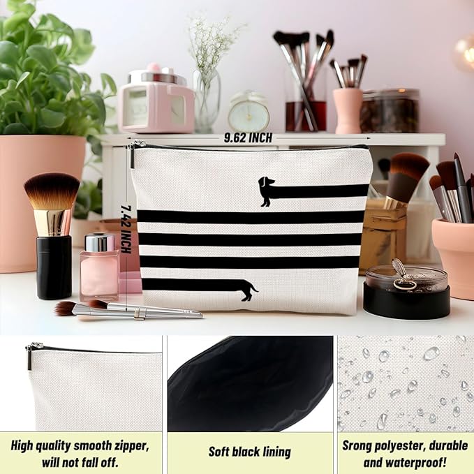 Funny Very Long Dachshund Dog Makeup Bag, Funny Sausage Dog Lovers Cosmetic Pouch for Women Girls, Portable Travel Toiletry Bag, Christmas Birthday Gifts for Dachshund Moms Owners Women Girls