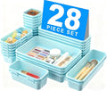 【𝟮𝟴𝗣𝗖𝗦】 【𝟱𝗦𝗶𝘇𝗲】 BlueGreen Drawer Organizer, Makeup organizer, 【Holds 177 Items】 Bathroom Organizers and Storage, Plastic Desk Organizer Divider, Organizer Bins for Office Vanity A-LUGEI