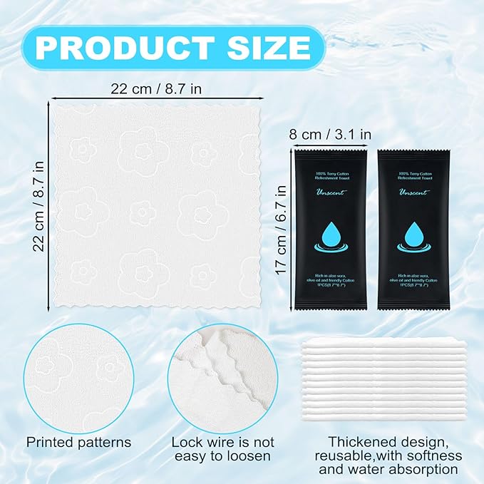 Moist Cotton Towel Bulk Moist Towelettes Individually Wrapped 8.7" x 8.7",White Towel Services,Refreshment Pre Moistened Towels for Travel Sport Party Spa Dentist (1 Count (Pack of 200), Unscented)
