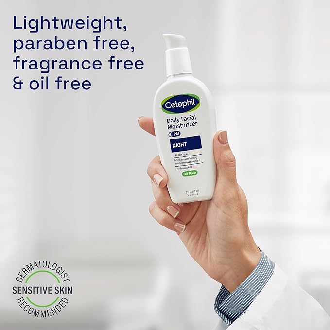 Cetaphil Night Moisturizer for Face, Hydrating Facial Moisturizer with Hyaluronic Acid, All Skin Types, Lightweight and Non-Comedogenic, Dermatologist Recommended for Sensitive Skin, 3oz (Pack of 2)