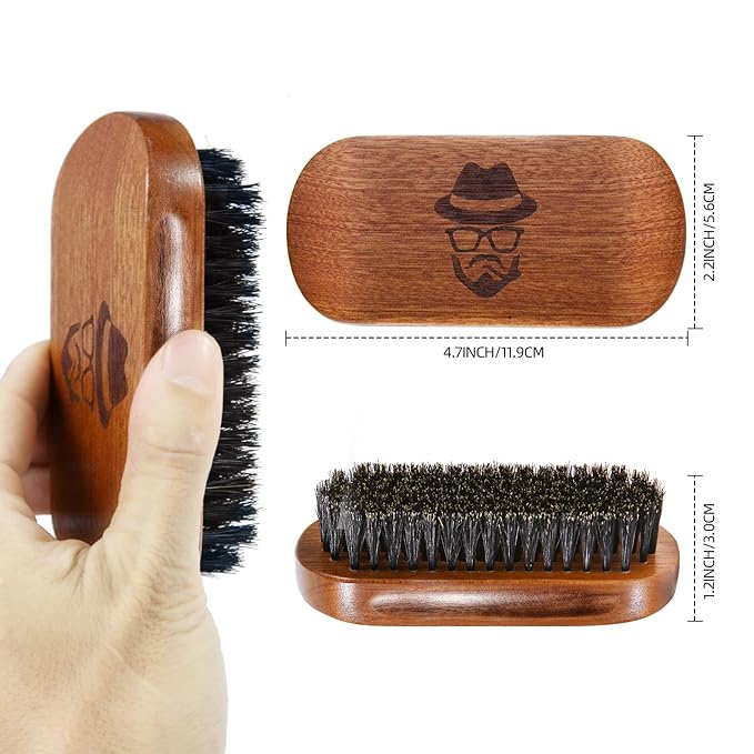 Beard Brush for Men, Boar Bristle Black Walnut Wood Beards and Mustaches Grooming Set Including Pure Boar Bristle Beard Brush, Beard Comb, Mustache Scissors, and Travel Bag