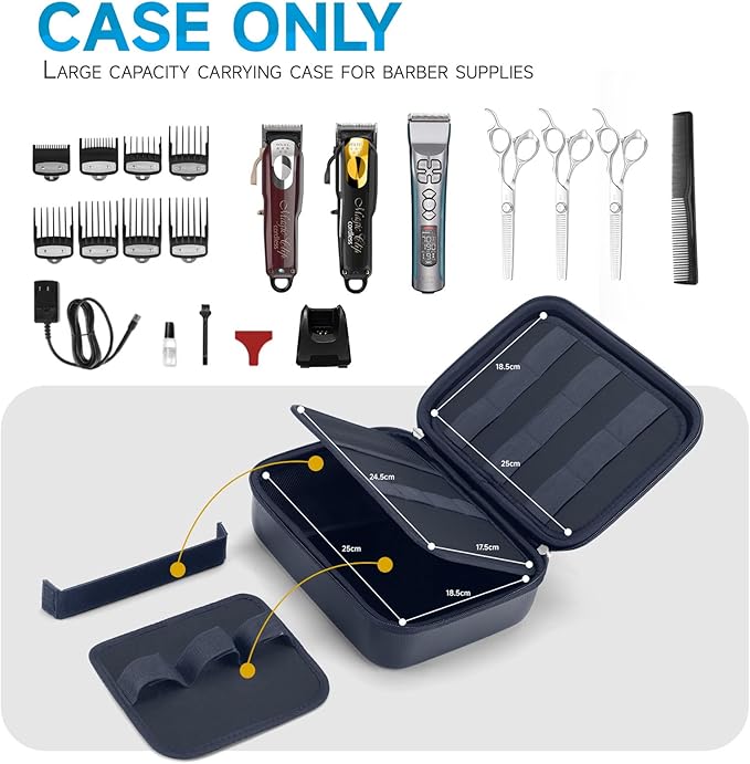 MOSLA Hard Barber Accessories Case for Hair Clippers, Mens Hair Cutting Barber Supplies Holder, Trimmer Organizer Storage Bag for Hair Cutting, Guard Grooming Kit (PU Navy blue)