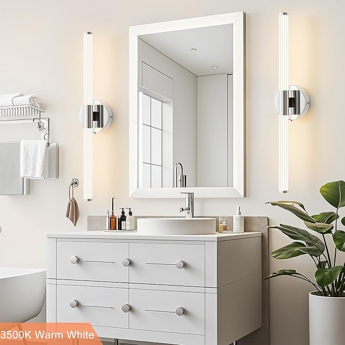 Bathroom Wall Sconces Set of 2 Hardwired, Dimmable 5CCT LED Bathroom Light Fixtures Over Mirror, 360° Full Lighting 23 inch Vanity Light Bar Modern Chrome Wall Sconce for Bedroom Living Room