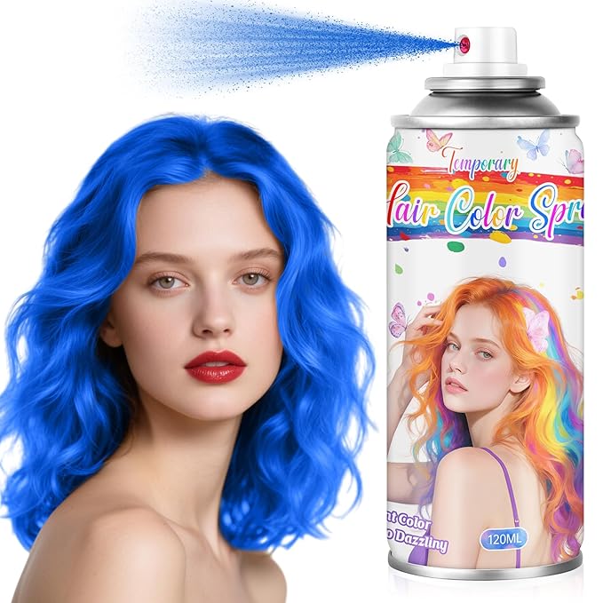 Blue Temporary Hair Color Spray for Girls & Women- Washable Root Touch Up Hair Dye, Non-Sticky Hair Wax for Christmas,Parties (120ML, Blue)