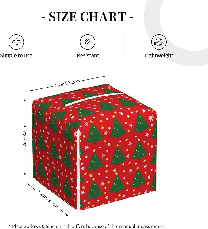 Christmas Tree and Snowflakes Tissue Box Cover Square,Red Green Christmas Pine Tree Tissue Box Holder Waterproof Leather Facial Paper Organizer Dispenser for Bathroom Home Car Nightstand Vanity Desk