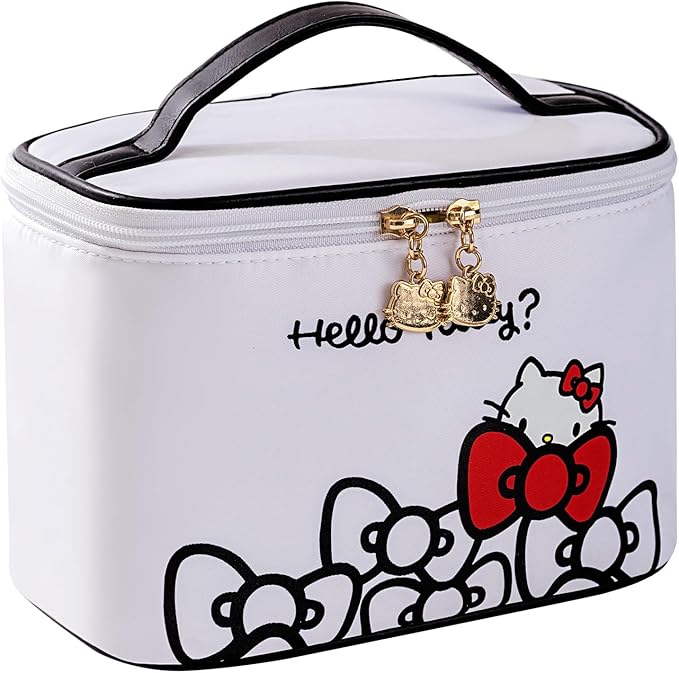 AmBealla Makeup Bag Large Waterproof Cosmetic Bags with Makeup Brush Holder,Cute Printed Makeup Organizer for Women Traveling,Portable Toiletry Bag for Girls