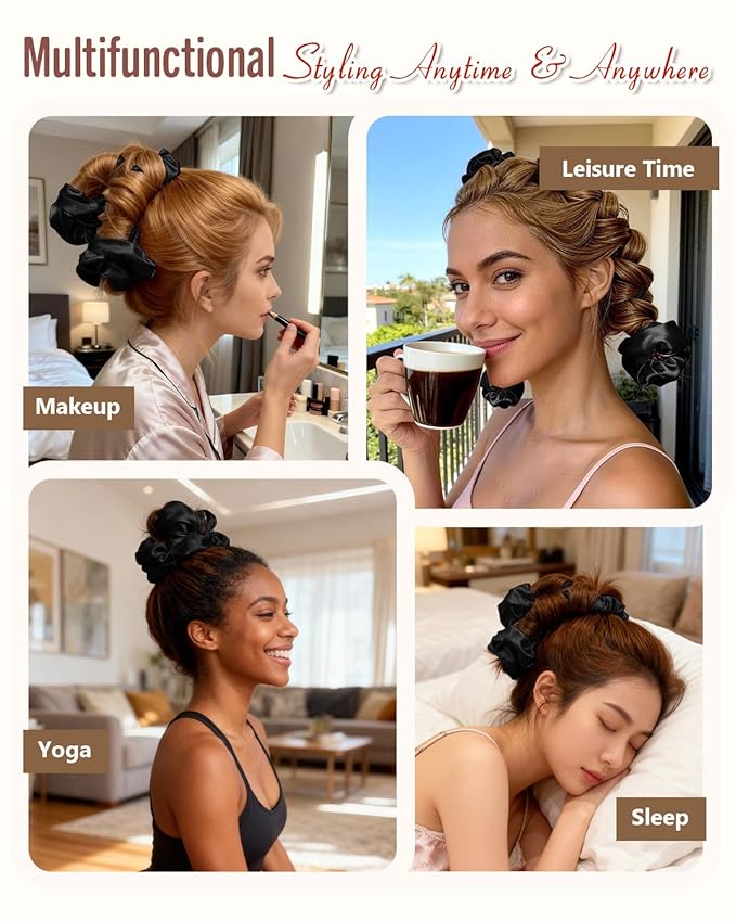 BONNET QUEEN Heatless Hair Curler for Heatless Curls Overnight, All-in-One Sleepy Tie Satin Curling Rod, Hair Curlers to Sleep In, Overnight Blowout Rods, Hair Rollers for Women Long Hair, Black