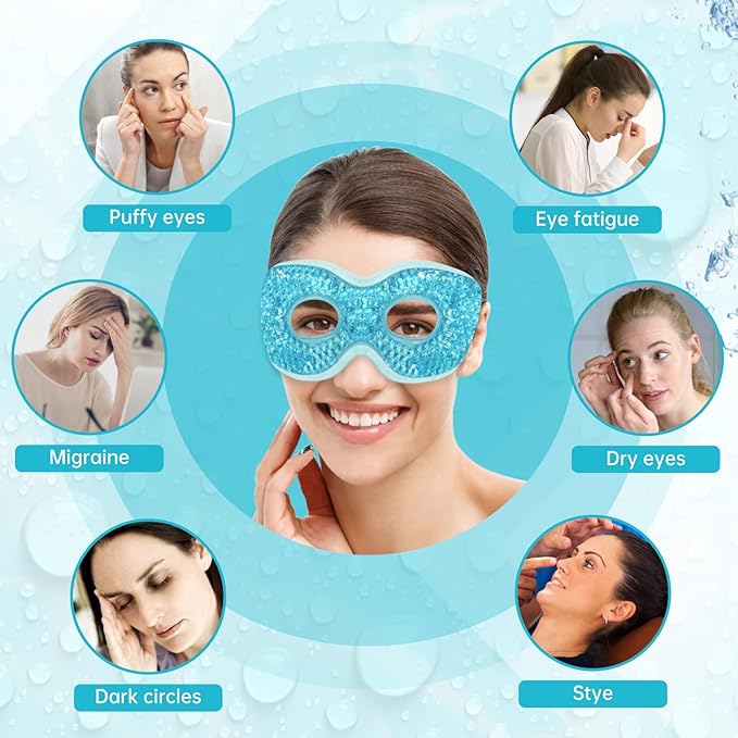 2 PCS Ice Eye Mask Reusable Ice Pack Hot/Cold Compress Gel Cooling Mask for Puffiness/Dark Circles/Headaches/Migraines/Stress Relief (Blue)