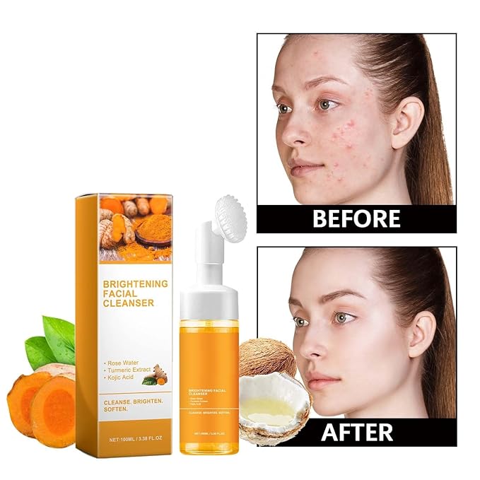 Yaper 2 Pcs Turmeric Brightening Facial Cleanser,Deep Cleansing Glow Wash Turmeric Face Foaming Wash with Brush for All Skin.
