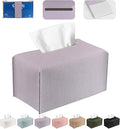 Tissue Box Cover PU Leather Tissue Holder Rectangle Facial Tissue Case Tissue Box Organizer Dispenser for Bathroom, Kitchen, Home, Office, Tabletop (Violet, Short)