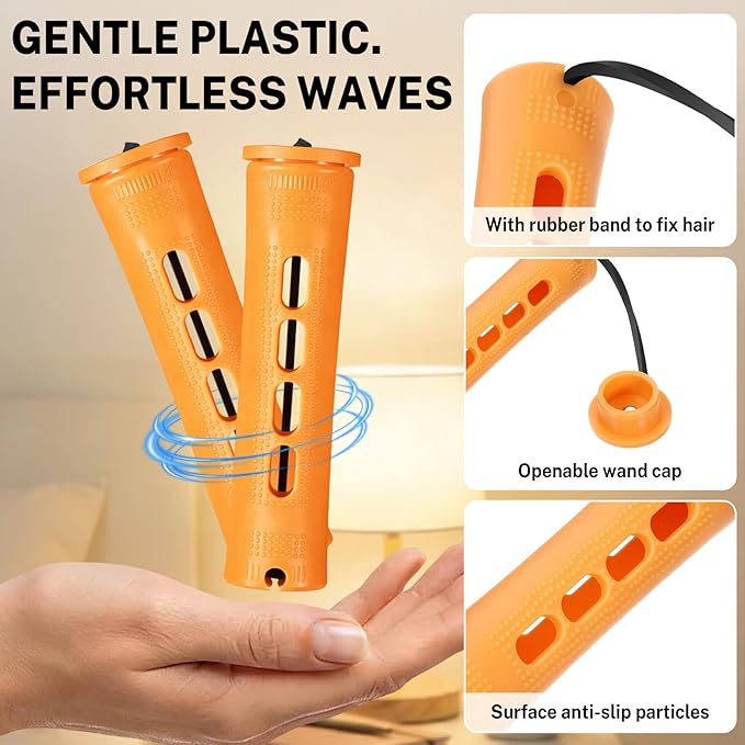 60 Pcs Perm Rods for Long Hair, Cold Wave Perm Rods Set for Women's Long & Short Plastic Curling Rollers for Hair Curling and DIY Hairdressing Styling Tool（0.86 x 3.22 inches）
