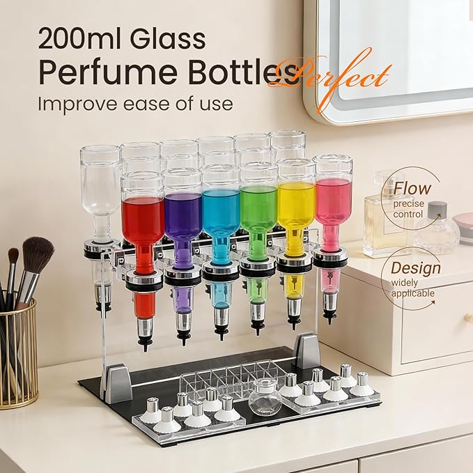 Perfume Refill Tool Kit with 12 Bottles, Perfume Bar Pump Dispenser Bottle, Perfume Dispenser Transfer Tools, Liquid Filling Machine Transfer Kit for Liquid Cologne Fragrance Sample Essential Oils