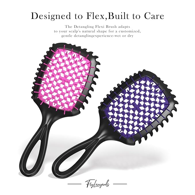 Detangler Brush – 2 Pack Vented Hair Brush for Wet/Dry Hair – Easy, Pain-Free Detangler Brush Reduces Knots & Breakage – For Curly, Straight, Thick or Fine Hair – Women, Men & Kids (Pink+Purple)