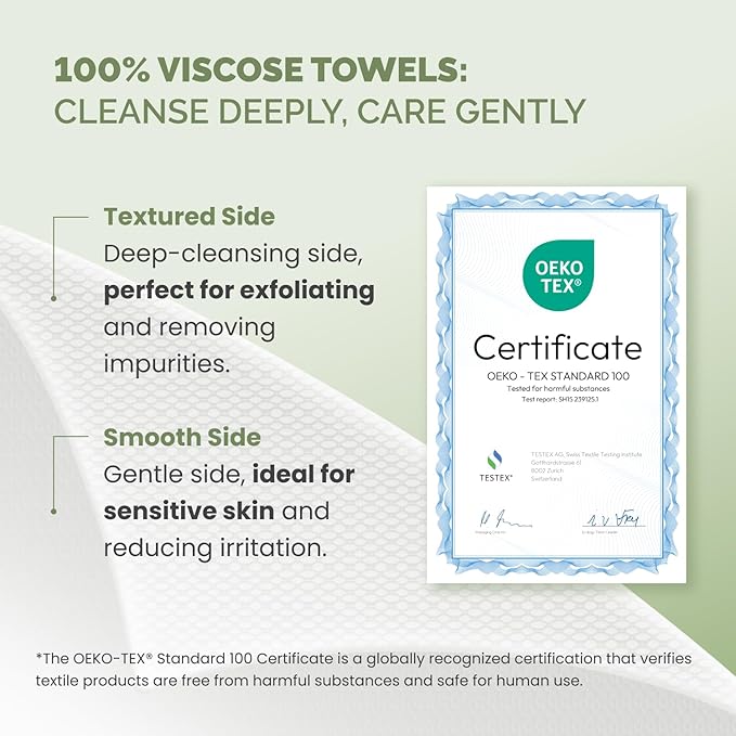 PLANTIFIQUE Disposable Face Towels XL 10"x12" - 100% Biodegradable Viscose Facial Towelettes for Women Skin Care - Toallas para la Cara Desechables, 100 Count (Pack of 2)